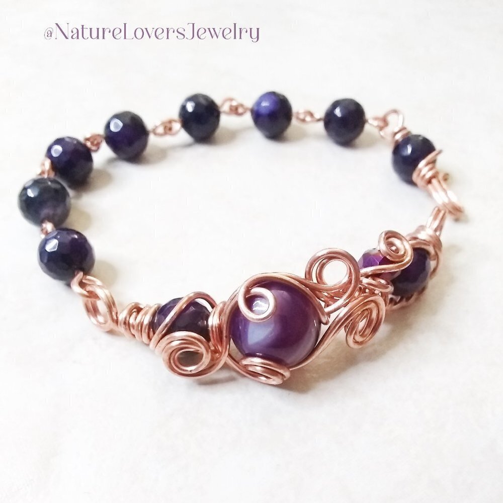 Hand Crafted Purple and Copper Bracelet